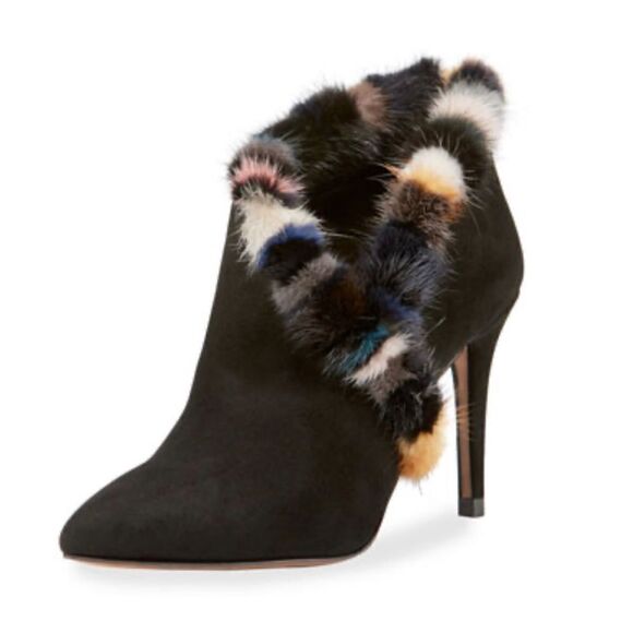 Donald J Pliner Renata Black Suede Multicolor Fur-Trimmed Bootie Women’s Size 9 - Picture 13 of 13